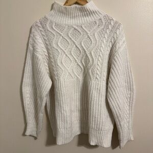 A New Day Cozy White Chunky Cable Knit Mock Turtleneck Sweater Size Small